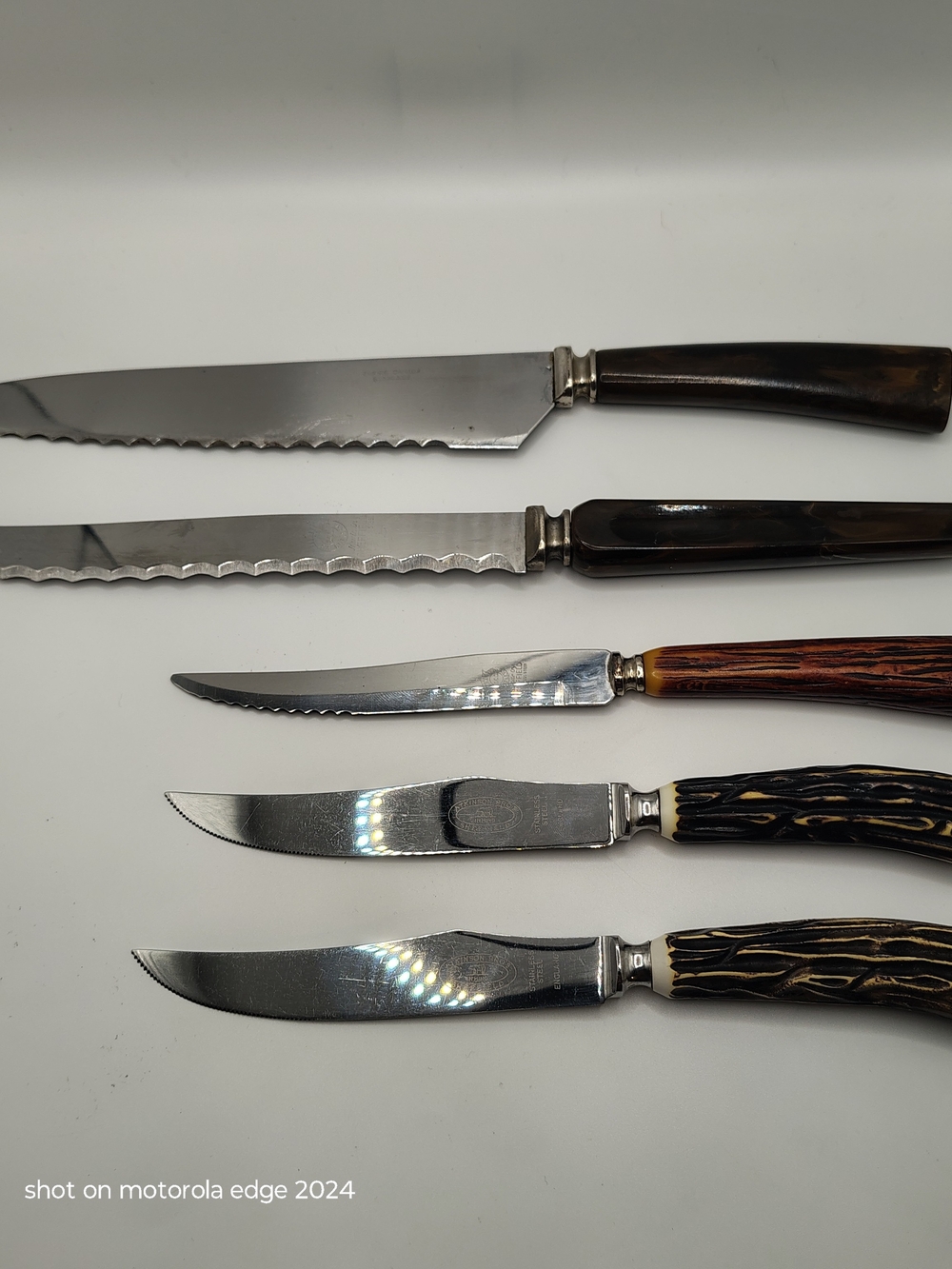 Vintage Faux Stag/Wood Kitchen Knife Lot Sheffield Atkinson Empire & Olympia 6pc